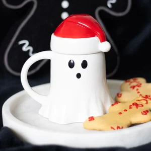 Ghost Shaped Mug with Santa Hat Lid