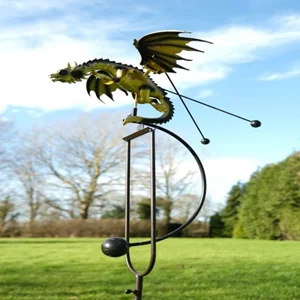 Golden Dragon Garden Ornament – Rocking Metal Flying Dragon Stake