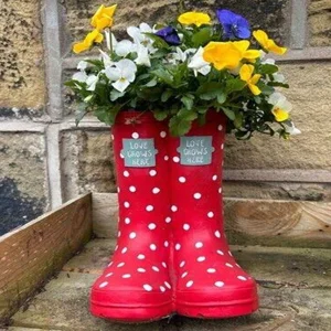 Red Polka Dot Wellington Boot Planter – Novelty Garden Plant Pot