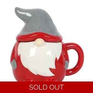 Red Gonk Christmas Santa Mug Grey Hat with Lid