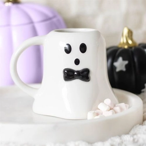 Boo Ghost Shaped Mugs with Bow Tie