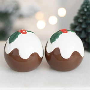 Christmas Pudding Salt & Pepper Shakers - Festive Table Decor