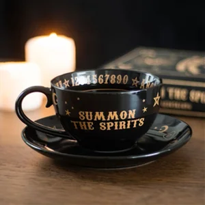 Black & Gold Talking Board Teacup & Saucer Set – 500ml