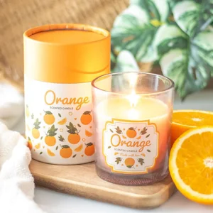 Orange Scented Glass Candle with Wooden Lid – Citrus Home Fragrance Gift
