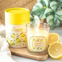 Lemon Scented Glass Candle with Wooden Lid – Citrus Home Fragrance Gift