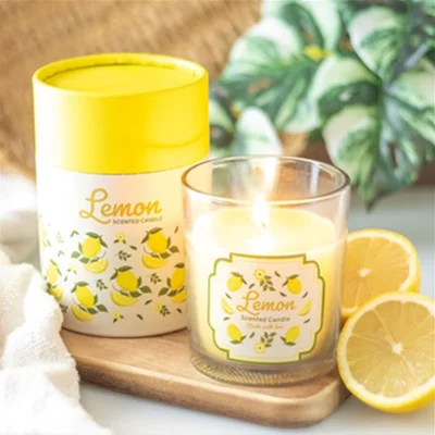 Lemon Scented Glass Candle with Wooden Lid – Citrus Home Fragrance Gift