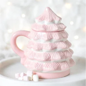Pink Christmas Tree Mug with Lid – Festive Cocoa Cup