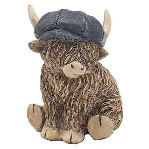 Highland Cow Ornament with Flat Cap – Resin Farmhouse Decor