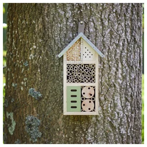 Wooden Insect Hotel – 3 Tier Garden Bug House with Metal Roof