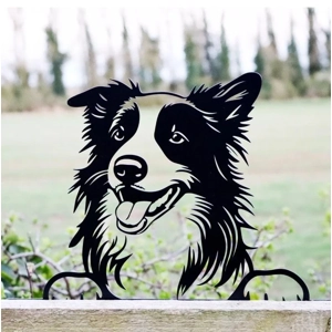 Border Collie Sheep Dog Fence Topper – Metal Garden Silhouette