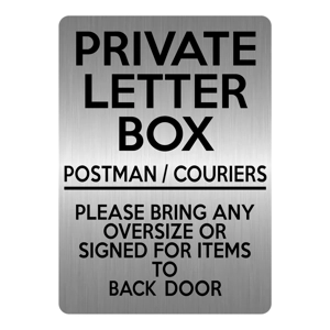 A5.31 PRIVATE LETTER BOX Oversize Items Back Door Aluminium Metal Plaque Sign