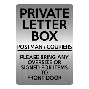 A5.32 PRIVATE LETTER BOX Oversize Items Front Door Aluminium Metal Plaque Sign