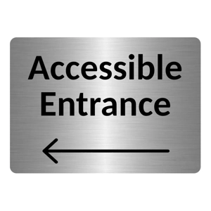 A5.07 ACCESSIBLE ENTRANCE Arrow Direction Left Door Metal Aluminium Plaque Sign