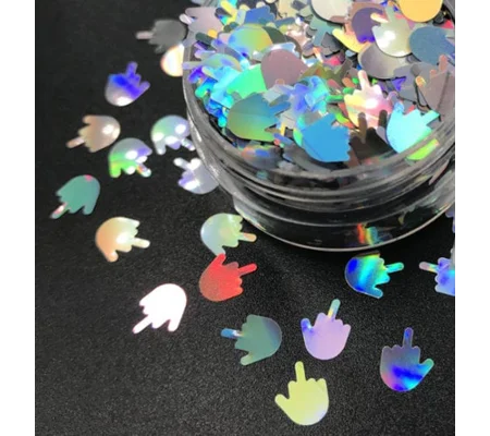 10g Holographic "Middle Finger" Rude Nail Art Glitter Slime Sequins Craft DIY