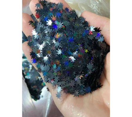 20g Black AB Iridescent Weed Leaf Cannabis Nail Art Glitter Slime Sequins Craft DIY UV