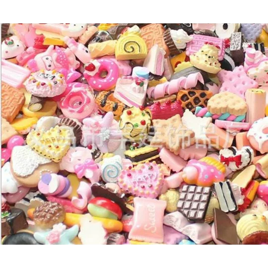 50 Pcs Cakes & Cookies Mixed Candy Resin Sweets Fake Flatback Food Dolls House Charms Cabochon