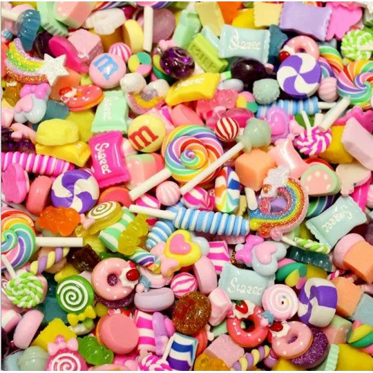50 Pcs Fun Mixed Candy Resin Sweets Fake Flatback Food Cabochon