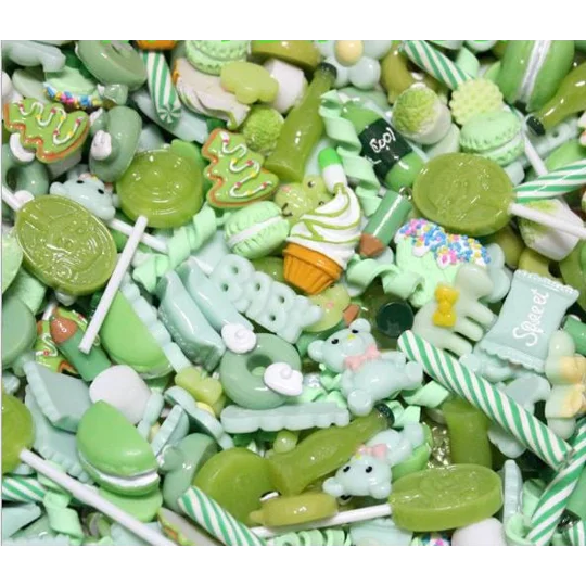 50 Pcs Green Mixed Candy Resin Sweets Fake Flatback Food Dolls House Charms Cabochon Choose Amount