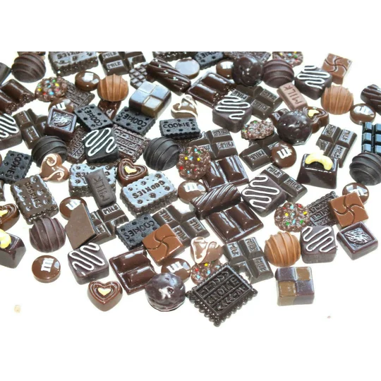 50 Pcs FAKE Milk and Dark Chocolate & Cookie Candy Resin Flatback Cabochons Sweets Food