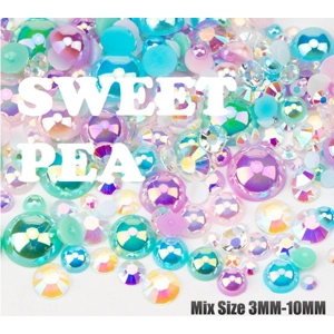 Sweet Pea Lilac Mint White Turquoise 500pcs Mixed Acrylic Resin Faux Half Pearls Rhinestone Gems AB
