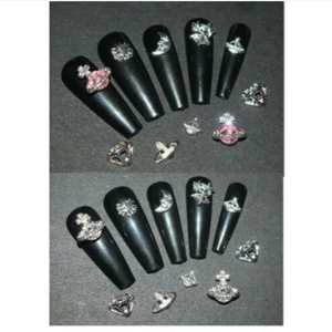 Luxury Alloy Metal Bling Nail Art Sun Moon Stars Rhinestone Planet Pink Crystal ORB