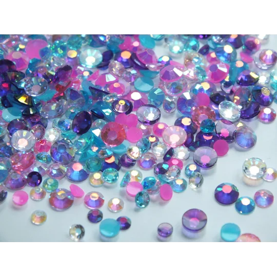 Unicorn Rainbow Mixed 1000pc Acrylic Resin JELLY Rhinestone Gems Nail 3mm-5mm