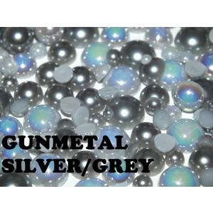 Gunmetal Grey Silver 500pcs Mixed Acrylic Resin Faux Half Pearls Gems AB DIY