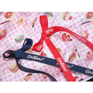 Genuine Cath Kidston Printed Logo Crossgrain Ribbon Blue Red SOLD BY METER
