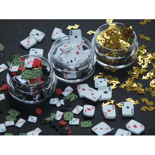 3 x Storage Pots Poker Night Mix Hearts Spade Club Diamond Dollars Bills Playing Cards Polymer Clay