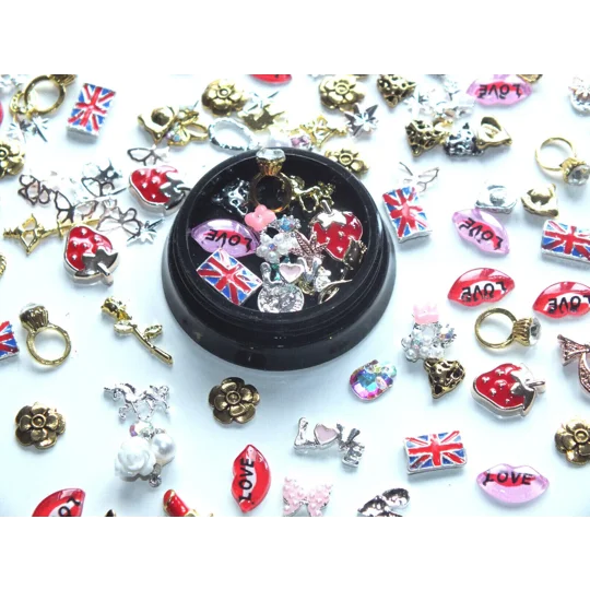 50 Pcs Mixed CLEARANCE Random Alloy Rhinestone Metal Nail Art Gems Flowers shapes dollar weed hearts