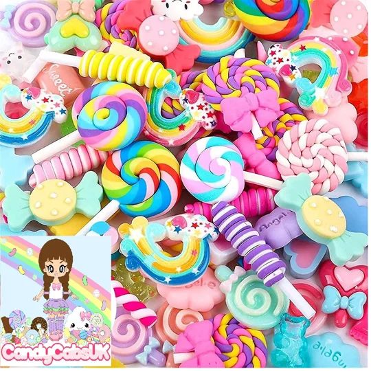50 Pieces Cutesy Candy Land FAKE Sweets Food Lollypops Lollipops Kawaii Flatback & 3D