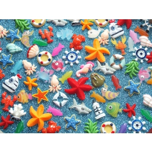 Mixed Seaside Beach Fish Boat Buoy Anchor Lobster Crab Seahorse Starfish Shark Reef Resin Flatback C