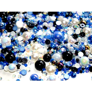 Blue Black Ivory Mixed 500pc Acrylic Resin Faux Half Pearls Rhinestone Gems AB