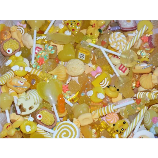 50 Pcs Yellow Mixed Candy Resin & Clay Lollipop Sweets Fake Flatback Food