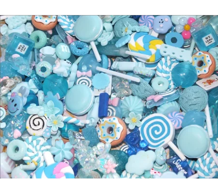 50 Pcs Blue Mixed Fake Candy Resin & Clay Lollipop Sweets