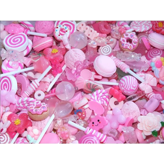 50 Pcs Pink Mixed Candy Resin & Clay Lollipop Sweets Fake Flatback Food Cabochon