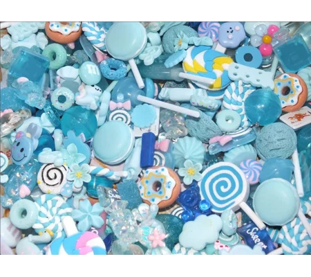 50 Pcs Blue Mixed Candy Resin & Clay Lollipop Sweets Fake Flatback Food Charms Cabochon DIY Choose C