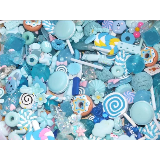 50 Pcs Blue Mixed Candy Resin & Clay Lollipop Sweets Fake Flatback Food Charms Cabochon DIY Choose C