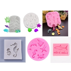 6 Piece Food Grade Seahorse Crab Fish Mermaid Shells Seahorse Silicone Mold Soap Candle Fondant Baki
