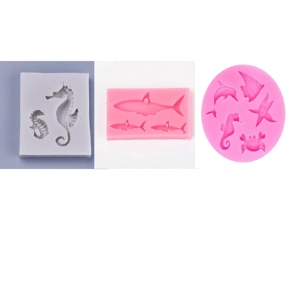 3 Piece Food Grade Seahorse Crab Fish Mermaid Shells Seahorse Silicone Mold Soap Candle Fondant Baki