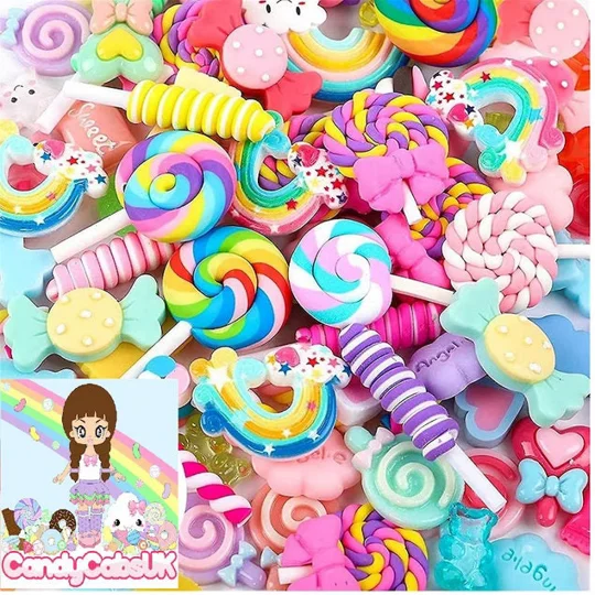 50 Pieces Cutesy Candy Land FAKE Sweets Food Lollypops Lollipops Kawaii Flatback 3D