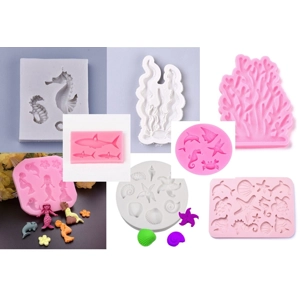 8 Piece Food Grade Seahorse Crab Fish Mermaid Shells Seahorse Silicone Mold Soap Candle Fondant Baki