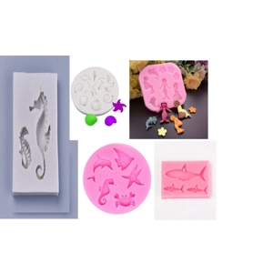 5 Piece Food Grade Seahorse Crab Fish Mermaid Shells Seahorse Silicone Mold Soap Candle Fondant Baki
