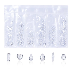 120Pcs Mixed Crystal Resin Rhinestone Shapes Pointback 3D Nail Art Decoration Accessories Various Si