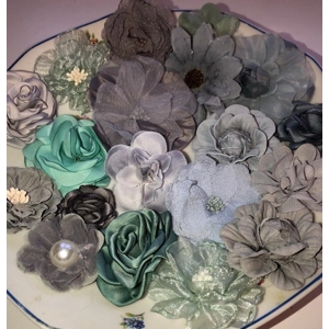 Blue/Grey/Green New Colours/Designs Mix Shabby Chic Pastel Faux Silk Satin Fabric Flowers for Craft