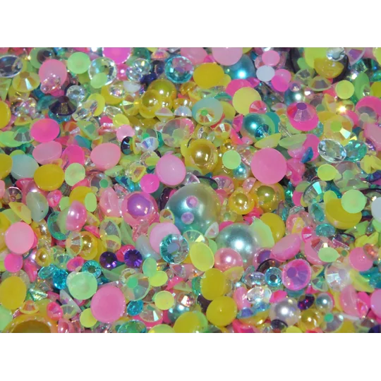 500pcs Mixed Colours Acrylic Resin Faux Half Pearls Rhinestone Gems AB DIY Glue/Stick on anything Fl