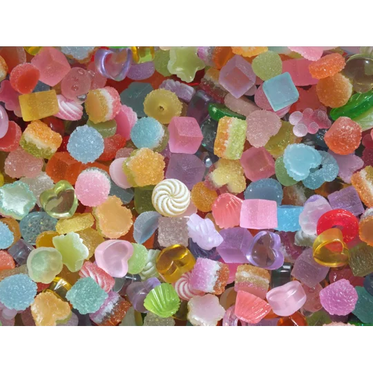50 Pcs SO REALISTIC Fake Prop Sugar Coated Jelly Tots Cubes Dolls Food Mixed Candy Resin Flatback 3D