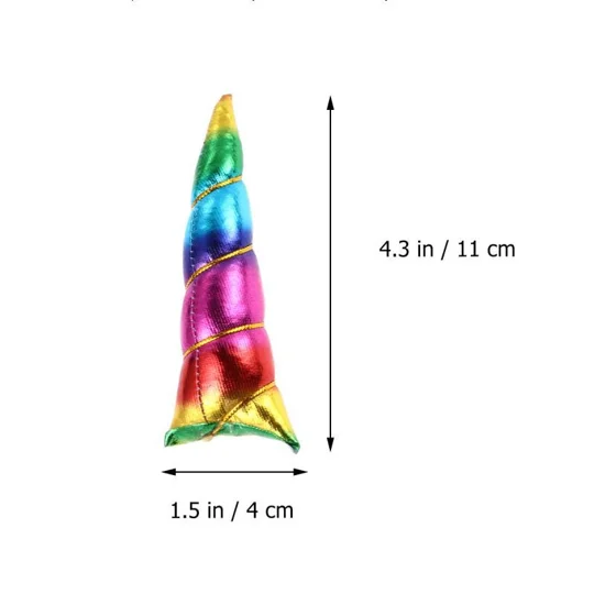 2 Pcs Pair Of Rainbow Fabric Padded Unicorn Horn Medium Size 11cm For Hairbands Crafts Cakes DIY