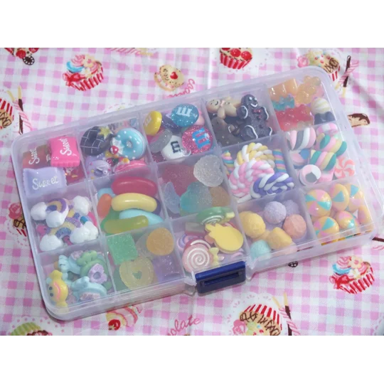 150Pcs Mixed Resin Sweeties Food Cakes Fake Donuts Ice cream Sweets PLUS Storage Box DIY Kit Cabocho