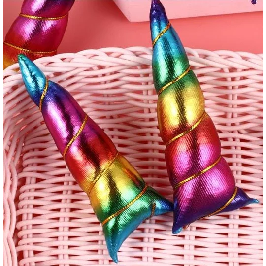 2 Pcs Pair Of Rainbow Fabric Padded Unicorn Horn Medium Size 11cm For Hairbands Crafts Cakes DIY